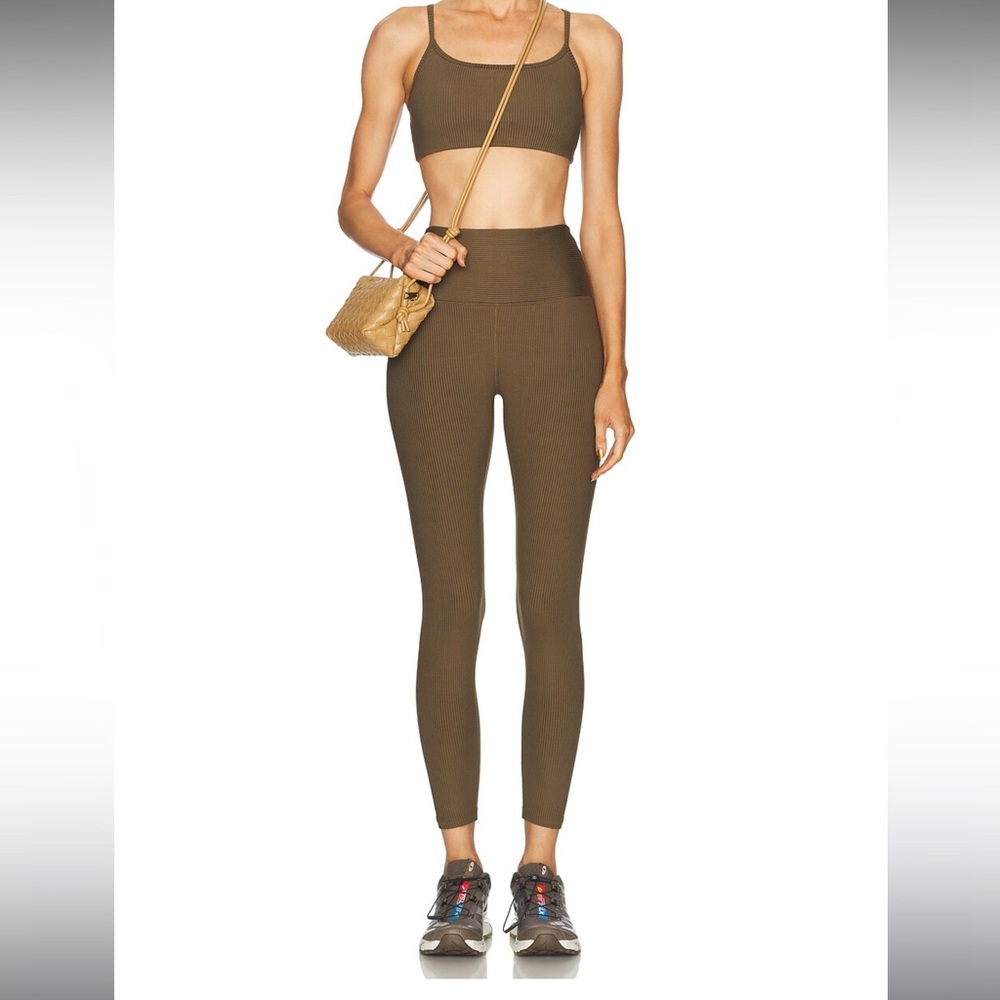 Olive High-Waisted Ribbed Leggings and Studio Bralette
